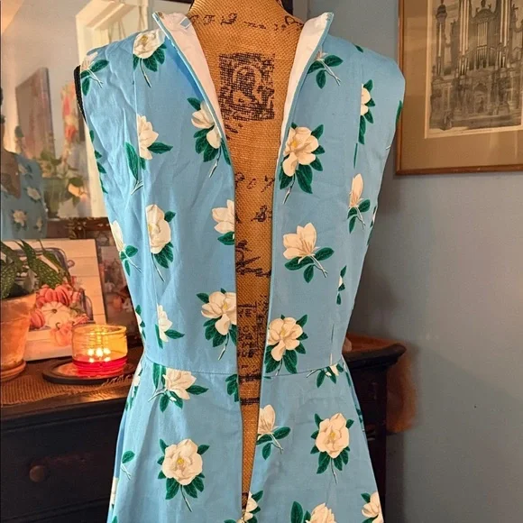 Draper James Blue and White Floral Magnolia Love Circle Fit and Flare Dress - Picture 9 of 15